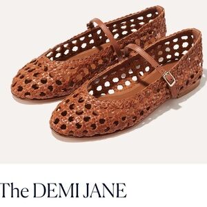 Margaux Demi Jane Woven Leather Mary Jane Flats in Tan